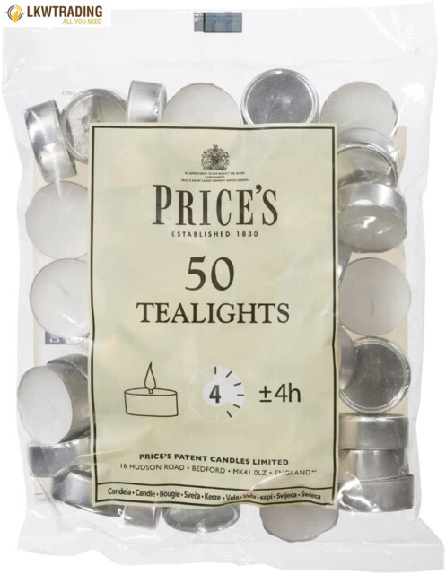 White Tealights Bag, Pack Of 50, Wax, L X 3.8cm W X 1.8cm H, Unscented