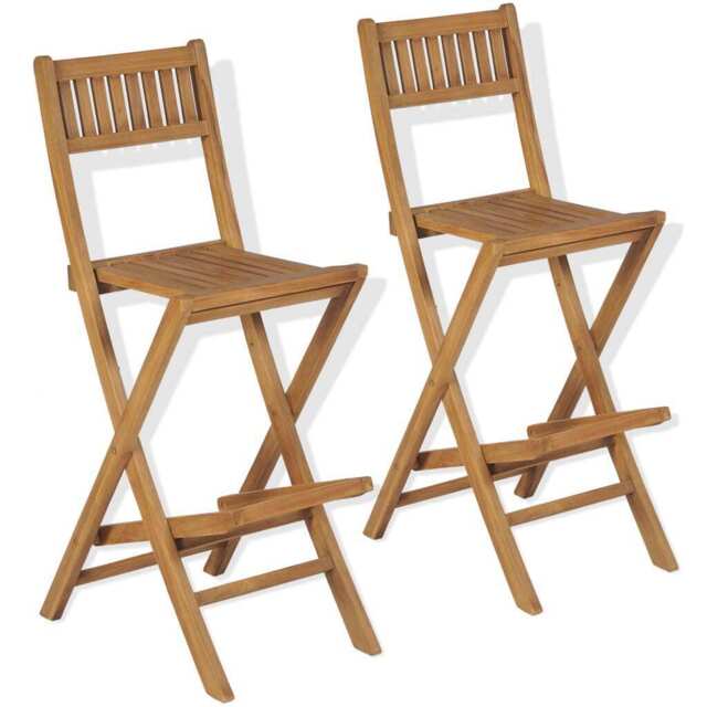 Folding Outdoor Bar Stools 2 Pcs Solid Teak Wood Vidaxl