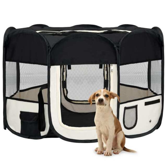 Foldable Dog Playpen With Carrying Bag Black 110x110x58 Cm Vidaxl