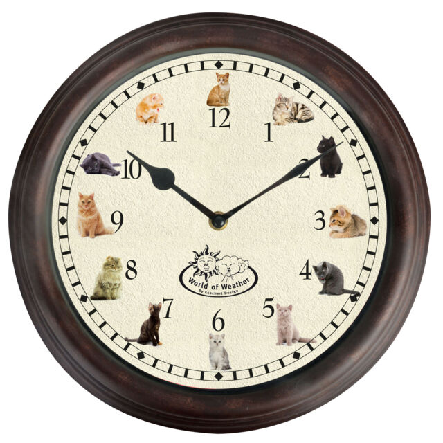 Cat Sounds Meow Chime Round Wall Clock Kitten Blue Tabby Ginger Black
