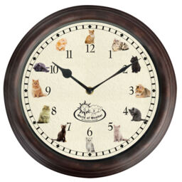 Cat Sounds Meow Chime Round Wall Clock Kitten Blue Tabby Ginger Black