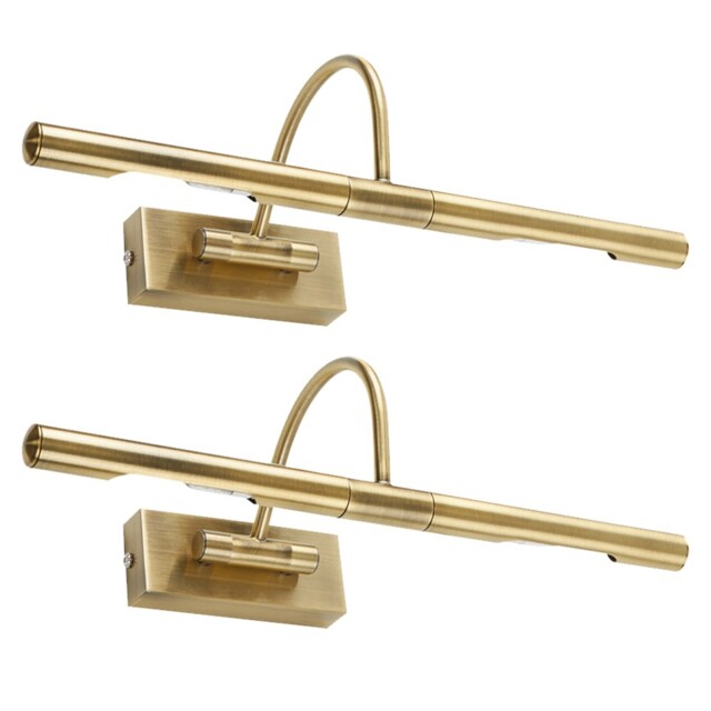 2x Wall Lights Picture Display Lamps Antique Brass Light Fitting Mains