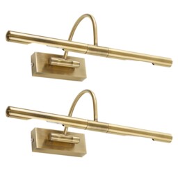 2x Wall Lights Picture Display Lamps Antique Brass Light Fitting Mains