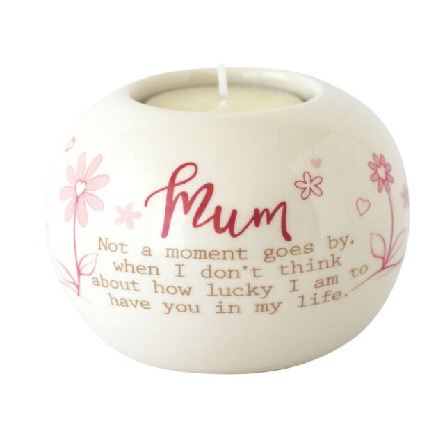 Ceramic Tea Light Candle Holder With Sentiment - Mum