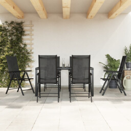 7-piece Garden Dining Set Black 150cm Wpc Table Powder-coated