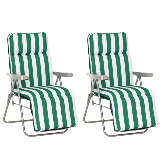 Outsunny Set Of 2 Folding Sun Lounger Recliner Chairs Daybed Cushion