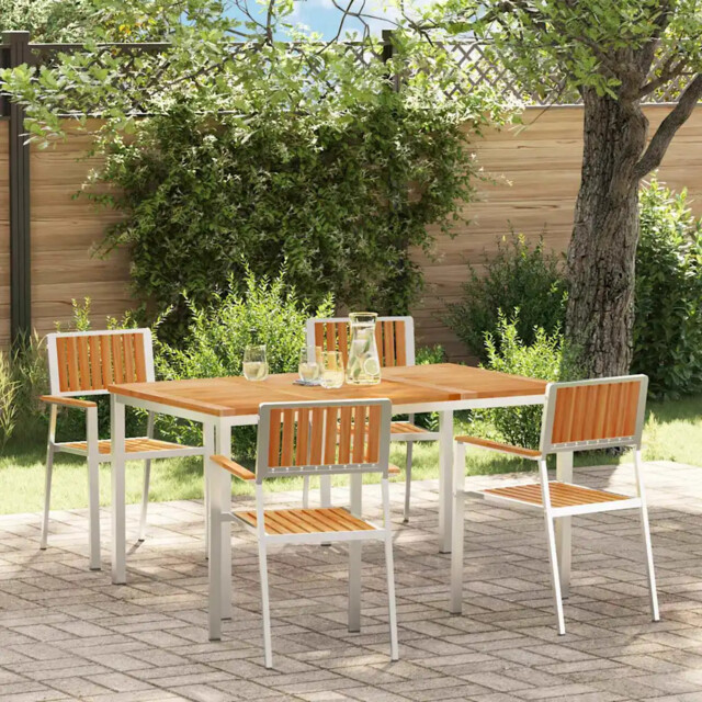 Garden Dining Set 5 Pcs Brown Solid Teak Wood Vidaxl