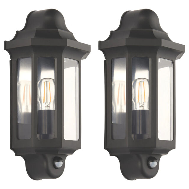 2x Lap Outdoor Half Lantern Wall Light With Pir Sensor Satin Black
