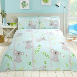 Koala Fun Single Duvet Cover Set Blue / Grey Kids Bedding Trees