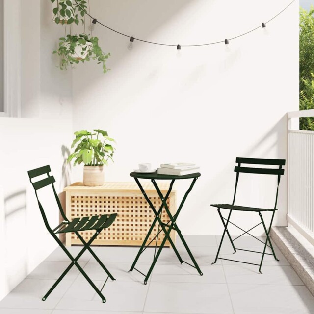 3 Piece Folding Bistro Set Steel Garden Patio Table & Chairs Outdoor