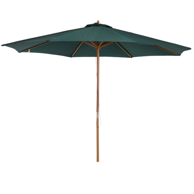 Parasol Wooden Garden Dark Green 300cm Polyester Canopy Teak Frame