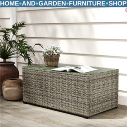 Outdoor Rattan Coffee Table With Glass Top Garden Patio Side Table
