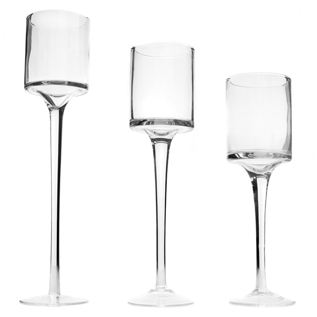Tea Light Candle Holders - Set Of 3 Tall Elegant Glass Stylish Design