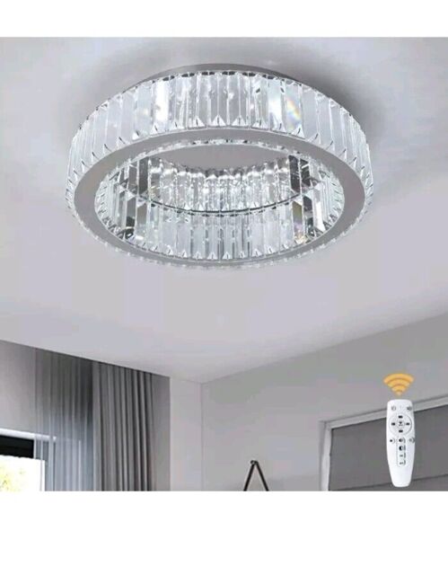 Vinilky 15 Crystal Ceiling Light With Remote, 3 Color Dimmable Modern