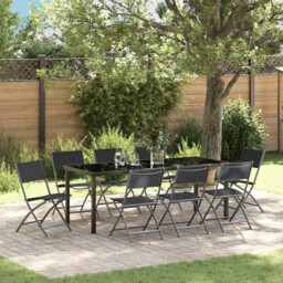 Garden Dining Set Folding 9 Pcs Black Powder-coated Steel Vidaxl