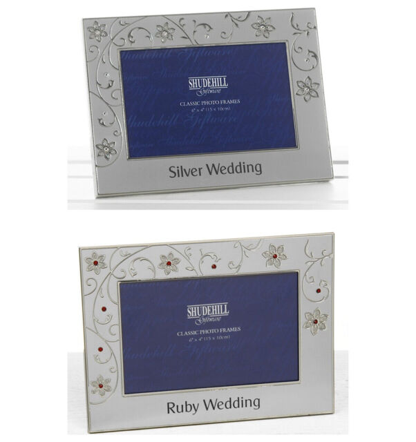 Anniversary Satin Silver Photo Frame With Wording - Floral Detail -