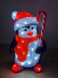 Christmas Acrylic Penguin - 30cm, Led Lights, In Or Outdoor Use,