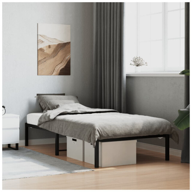 Bed Frame Black Steel 90x200 Cm Compact Durable Metal Platform Guest