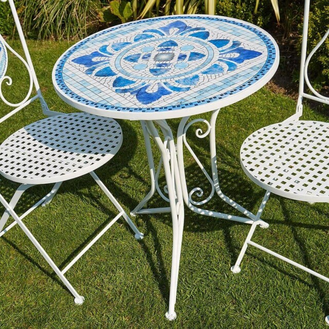 Bistro Table Blue White Mosaic Patio Outdoor Garden Furniture Stylish