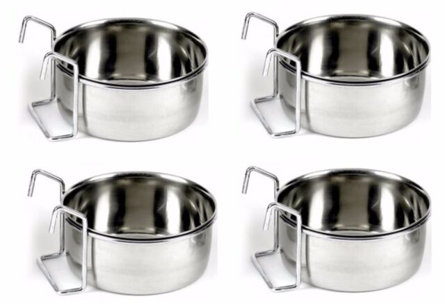 4x Quality Stainless Steel Hook On Coop Cup Parrot Small Animal Pet