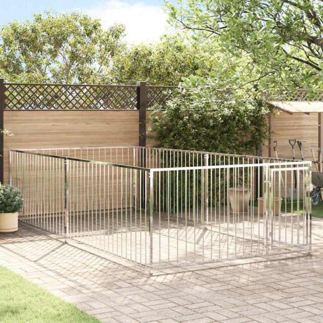 Dog Kennel Outdoor Steel 200x400x100 Cm Silver Heavy-duty Lockable