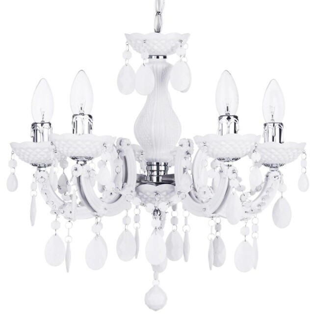 Litecraft Marie Therese Chandelier Crystal Effect White Ceiling E14 5