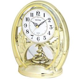 Rhythm Quartz Mantel Clock Gold Oval Rotating Pendulum Arabic Dial