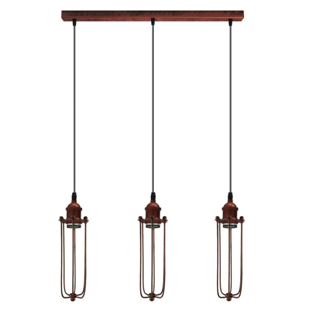 Vintage Industrial 3 Head Pendant Light Red Metal Cage Shade E27