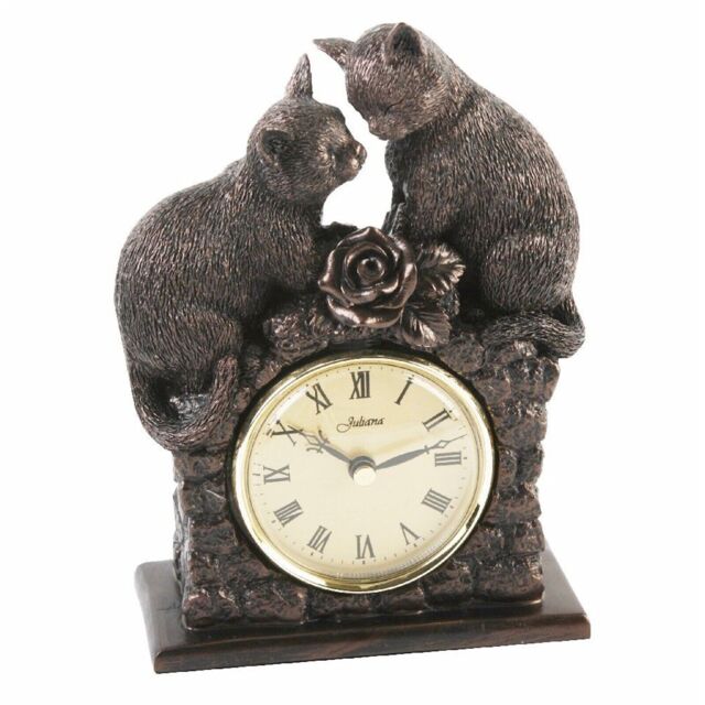 Juliana Bronze Effect Mantel Clock With Two Cats Battery Operated