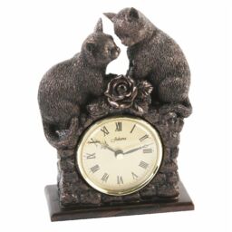 Juliana Bronze Effect Mantel Clock With Two Cats Battery Operated