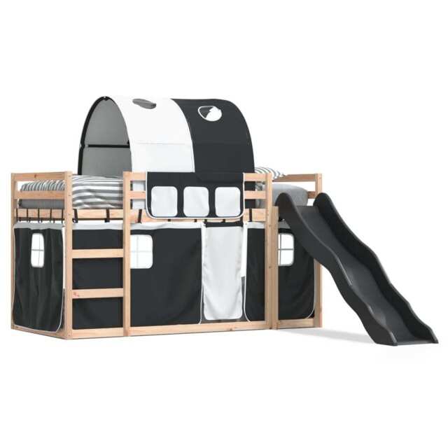 Bunk Bed With Slide And Curtains White And Black 90x190 Cm Vidaxl