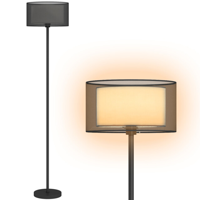 Floor Lamp Black Metal Fabric Modern Double Shade 33x152.5cm E27 Foot