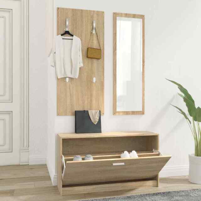 3-in-1 Shoe Cabinet Set Sonoma Oak Engineered Wood Vidaxl