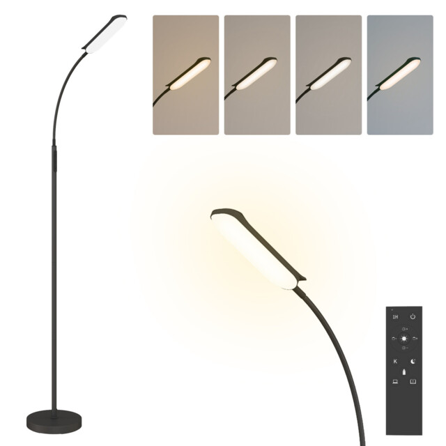 Floor Lamp Black Steel 175cm Led Gooseneck Touch Remote Memory