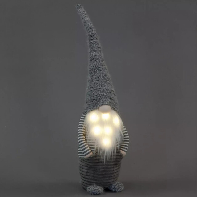 Santa Gonk Christmas Decoration 73cm Led Plush Grey Pockets Wrinkled