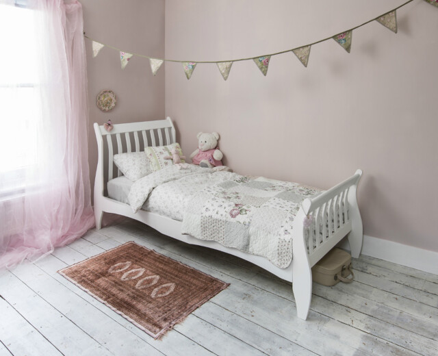 Single Bed In White With Sleigh Design, Astrid Bed Frame