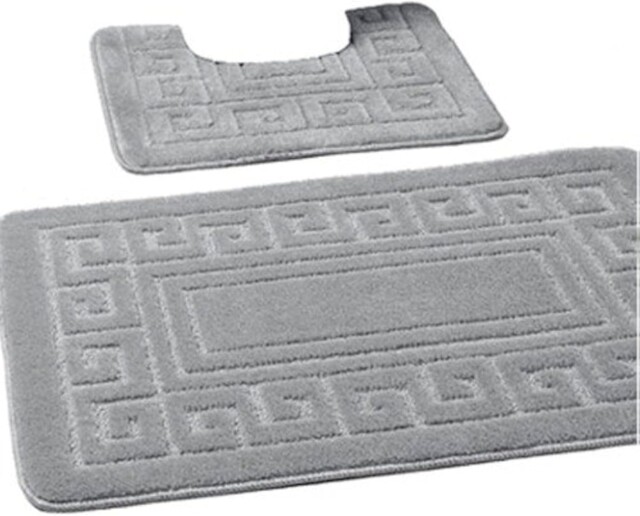 Non Slip Bath Mat Set Of 2 Silver 50x80cm Ultra Soft Absorbent Machine