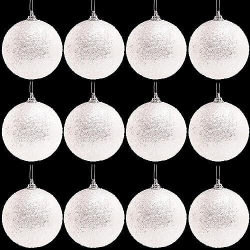 Pack Of 16-9cm Glittery Christmas Tree Baubles - Traditional Christmas