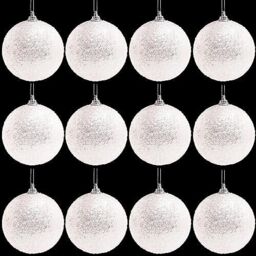 Pack Of 16-9cm Glittery Christmas Tree Baubles - Traditional Christmas