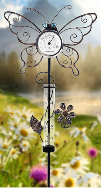 Butterfly Thermometer Rain Gauge Garden Outdoor Wall Hanging Decor