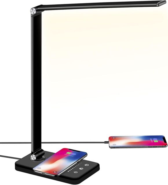 Bienser Led Desk Lamp With Wireless Charger, Usb Charging Port, Table