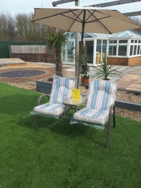 Garden Furniture Double Chair 2 Seat Dining Table Set Parasol Outdoor
