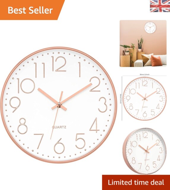Chic Rose Gold 12-inch Wall Clock – Silent Quartz Movement For Home &