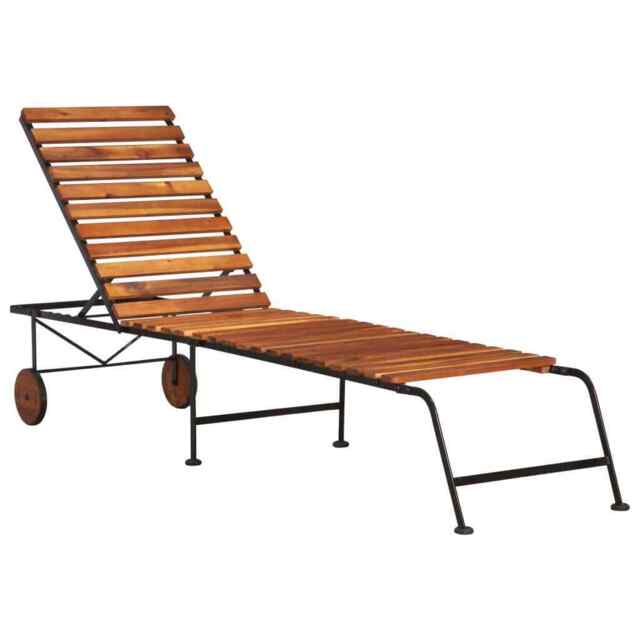 Sun Lounger With Steel Legs Solid Acacia Wood Vidaxl