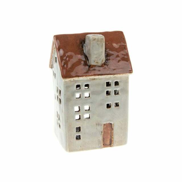 Joe Davies Village Pottery Town House Tealight Holder - Pale Grey