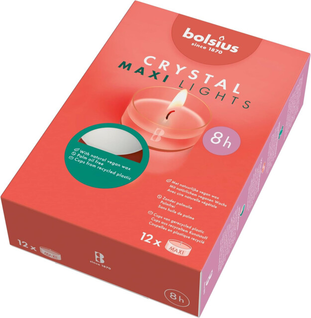 Bolsius Maxi Xl Tealight Candles - Clear Cup - White - Box Of 12