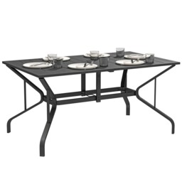 Outsunny Garden Dining Table With Steel Frame And Slatted Top, Black