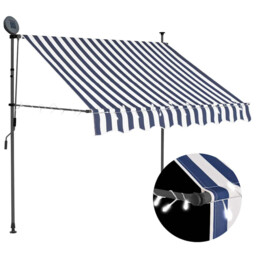 Retractable Awning Manual 150cm Blue/white Polyester Pu Coated Steel
