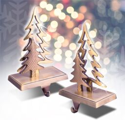Christmas Stocking Holders Gold Tree Design Set Of 2 , For Mantel,