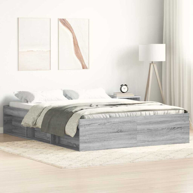 Bed Frame Grey Sonoma 140x200cm Engineered Wood & Pine 6-storage